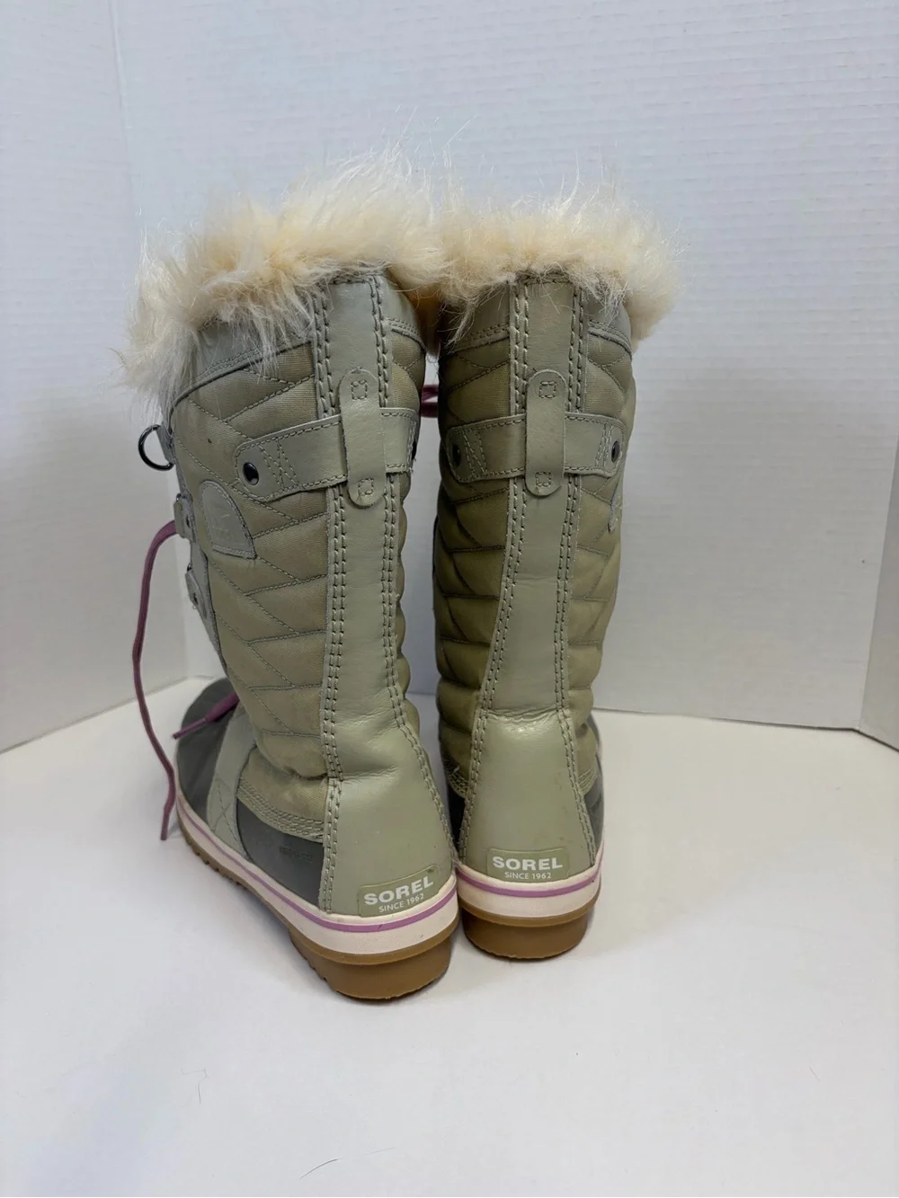 Sorel Olive and Pink Lace-Up Waterproof Winter Boots with Faux Fur Cuff